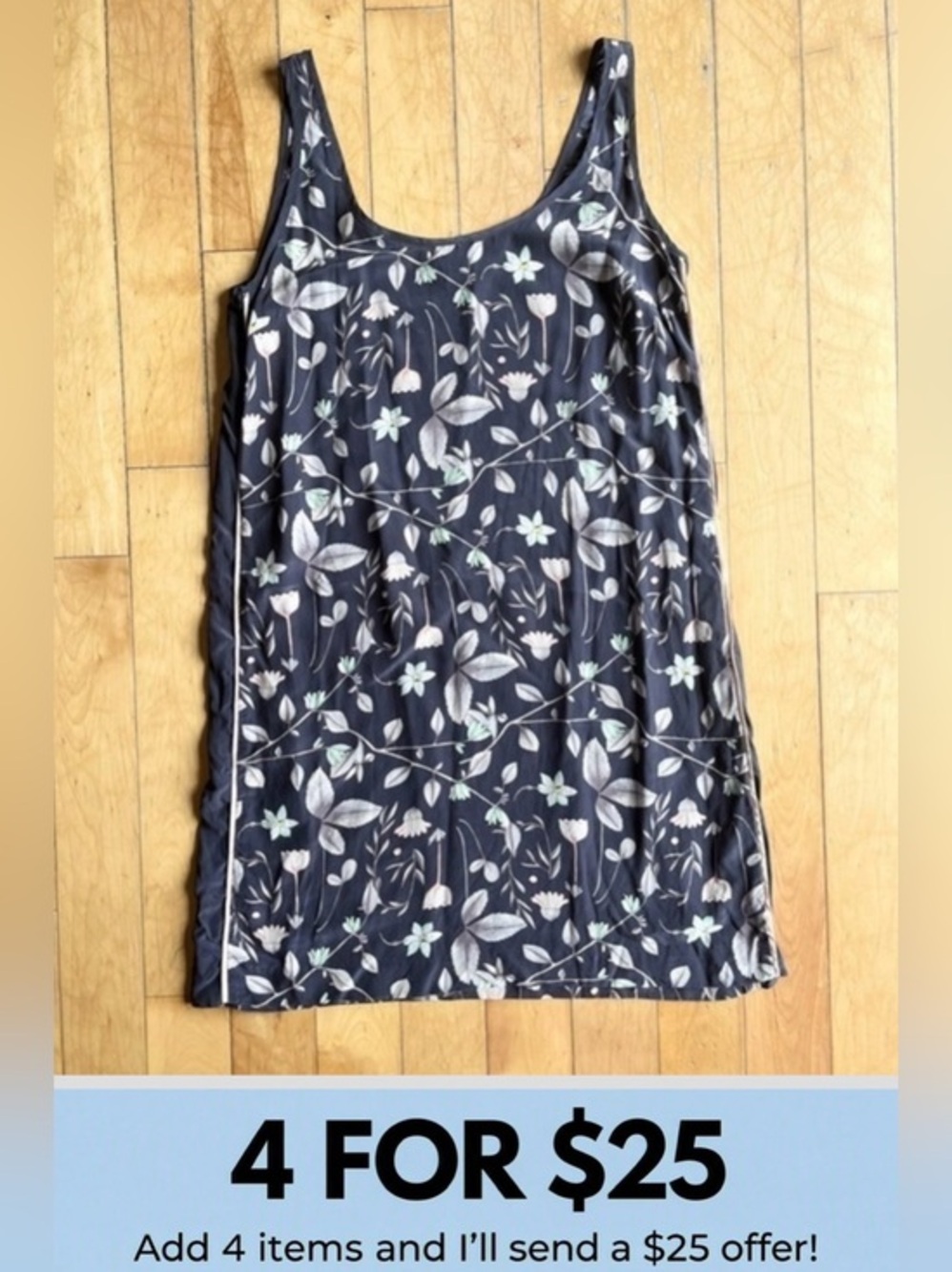 Club Monaco Lightweight Grey Floral Sleeveless Blouse Dress/Tunic – Size 10